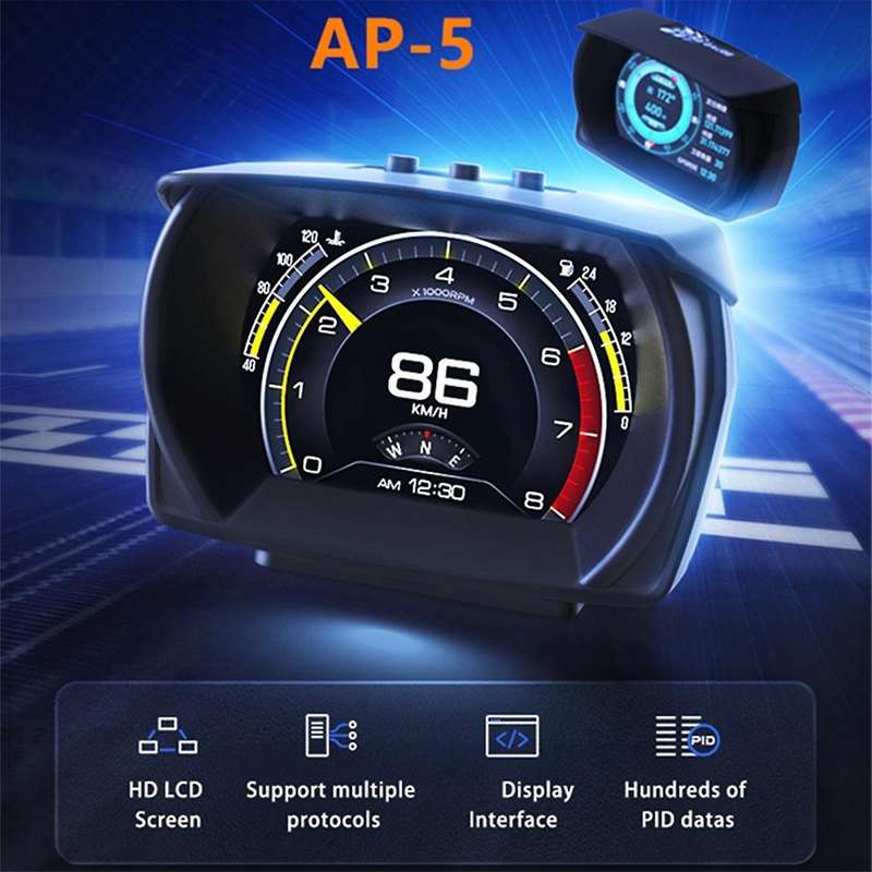 Car HUD Gauge Digital Odometer OBD2+GPS+MEMS Smart Security Alarm Automotive Water Oil Temp RPM