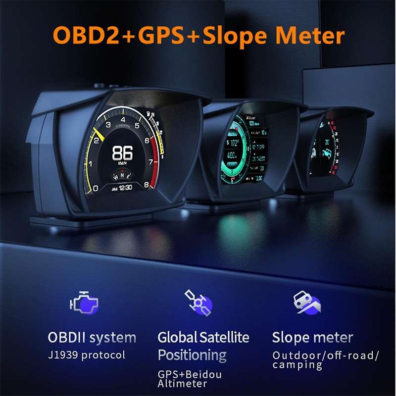 Car HUD Gauge Digital Odometer OBD2+GPS+MEMS Smart Security Alarm Automotive Water Oil Temp RPM