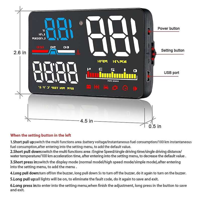Car HUD Head-Up Display Auto HUD OBD2 Digital Speedometer Windshield Screen Projector D5000