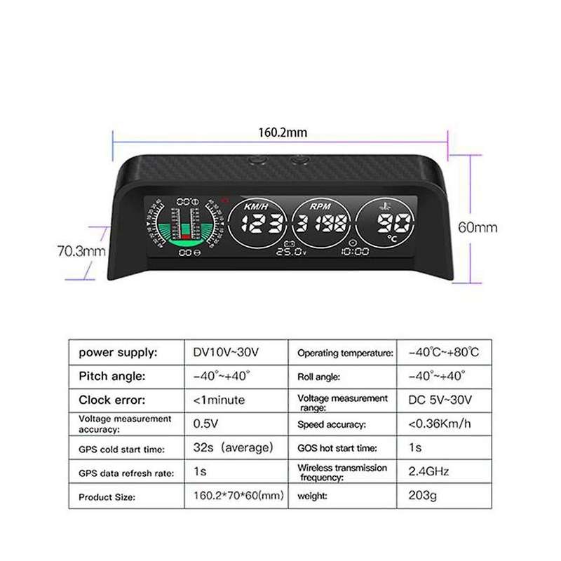 Car Hud Head-up Display Water Temperature Speedometer Overspeed Alarm Horizontal Intelligent Displa