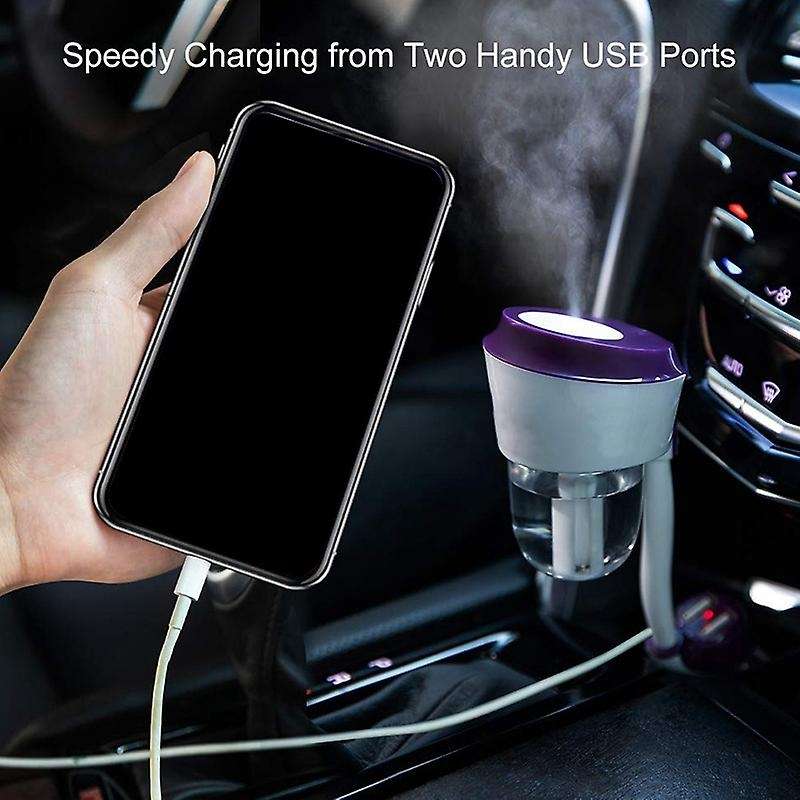 Car Humidifier with Dual USB Charger Adapter, Portable Auto Shut-Off Air Refresher for Vehicle