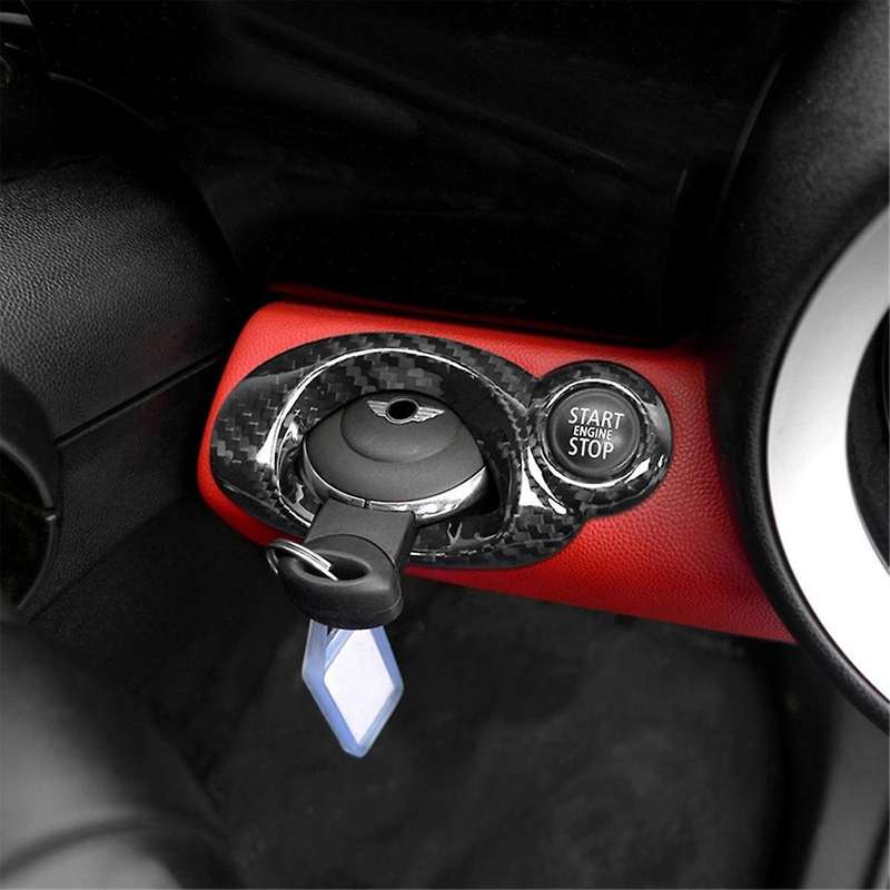 Car Ignition Switch Cover Trim Real Carbon Fiber Interior Sticker Replacement for R54 R56