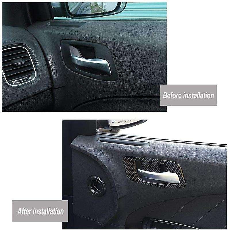 Car Inner Door Handle Bowl Trim Decor Cover Carbon Fiber for Charger 300C 2011-2020 ,Black