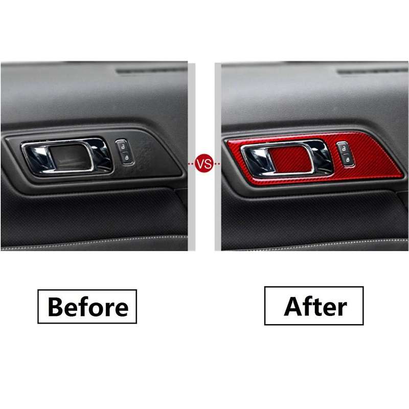 Car Interior Door Handle Bowl Cover Trim Frame Interior Accessories for 2015-2020 (Red Carbon Fiber)