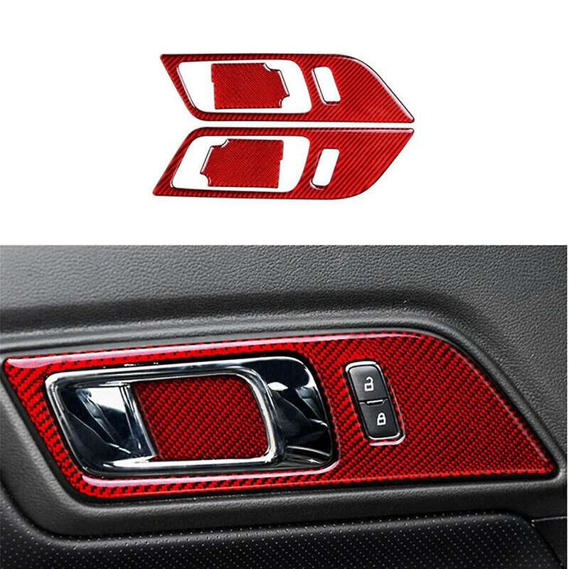 Car Interior Door Handle Bowl Cover Trim Frame Interior Accessories for 2015-2020 (Red Carbon Fiber)