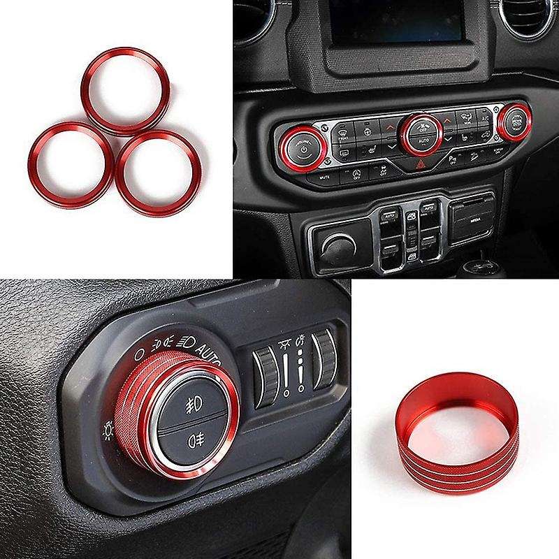 Car Interior Headlight Switch & Air Conditioning Knob Button Ring Trim Cover for JL JLU 2018-2020
