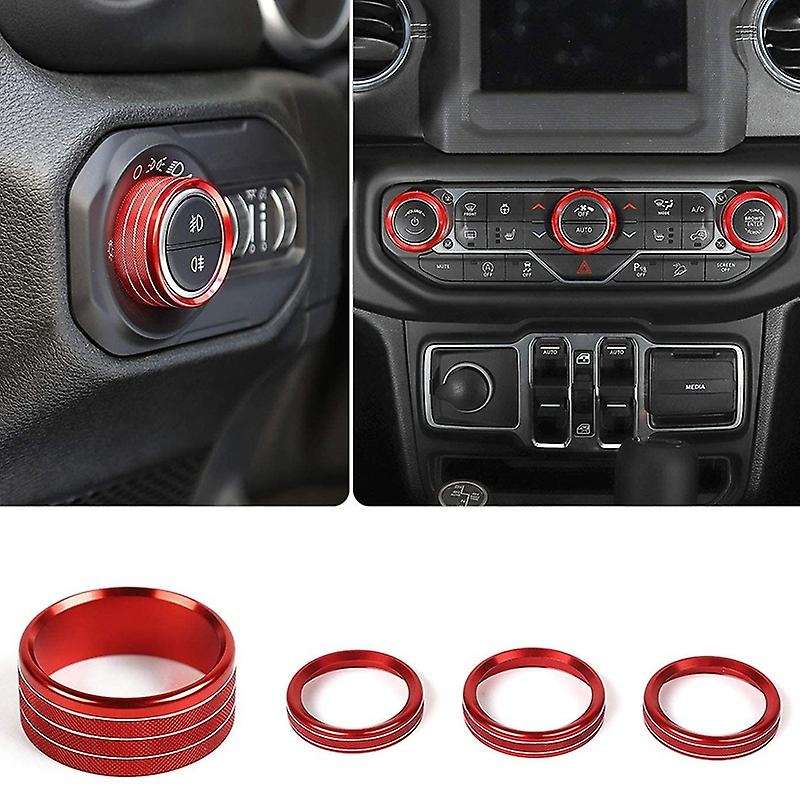 Car Interior Headlight Switch & Air Conditioning Knob Button Ring Trim Cover for JL JLU 2018-2020