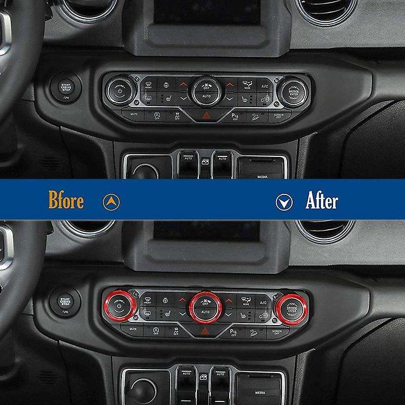 Car Interior Headlight Switch & Air Conditioning Knob Button Ring Trim Cover for JL JLU 2018-2020