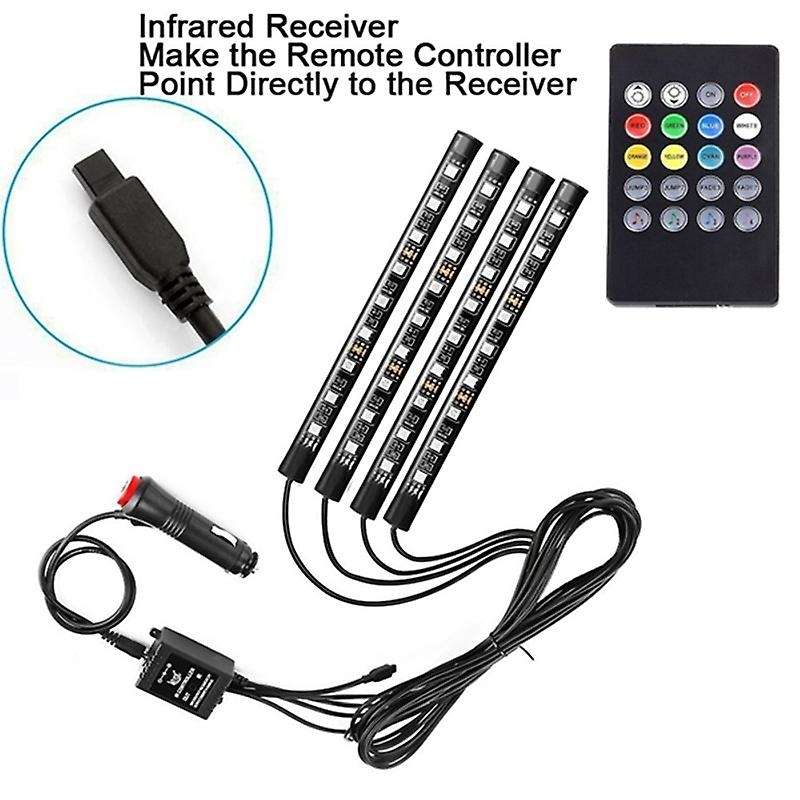 Car Interior Lights 4pcs 36 Led DC 12V Multicolor Music Car Led Strip Light Under Dash Lighting Kit
