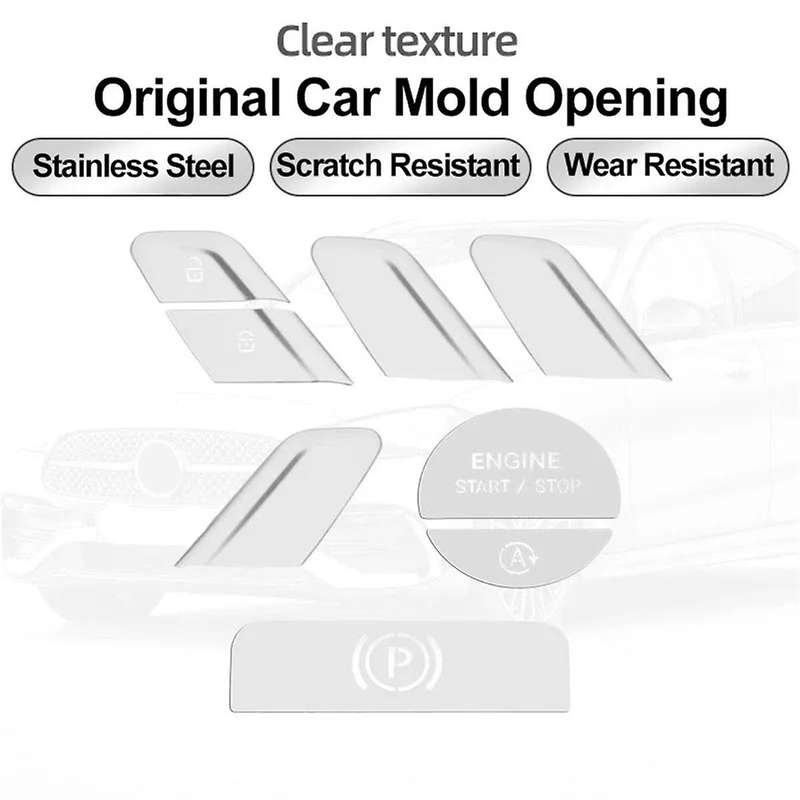 Car Interior One Key Start Headlight Handbrake Door Button Sticker Set for C E GLC W206 W214 X254 Si
