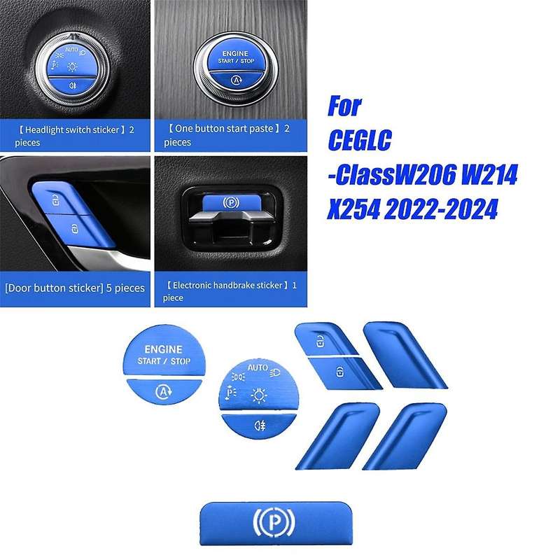 Car Interior One Key Start Headlight Handbrake Door Button Sticker Set for C E GLC W206 W214 X254 Bl