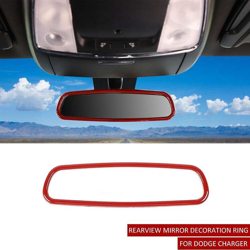 Car Interior Rearview Mirror Decoration Ring Trim Bezel Cover for Charger 2010-2020 Accessories (Red