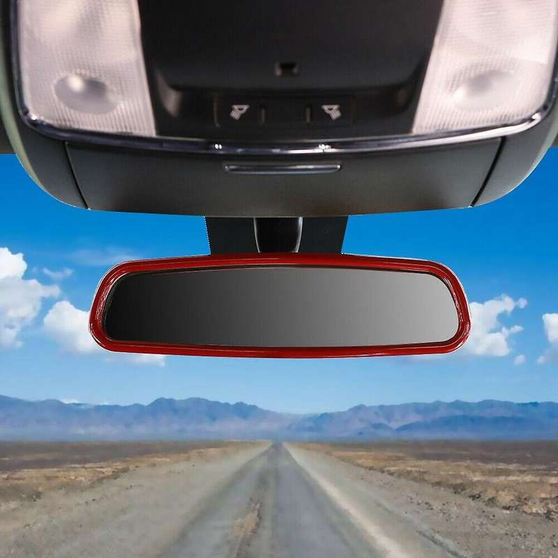 Car Interior Rearview Mirror Decoration Ring Trim Bezel Cover for Charger 2010-2020 Accessories (Red