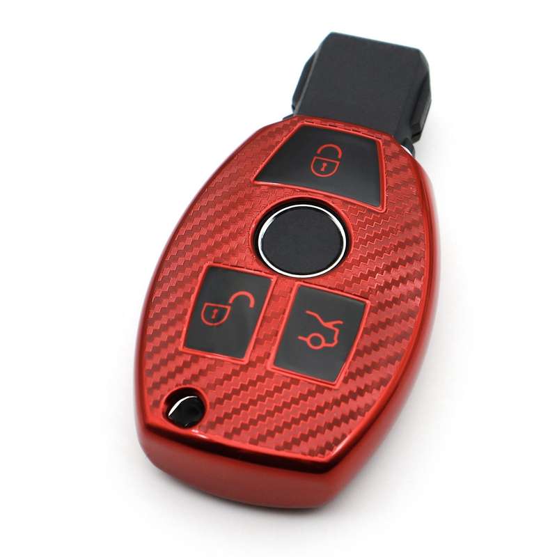 Car Key Case Fob for C E S G M V Class CLA W204 Soft Carbon Fiber Key Case Cover Accessories,Red