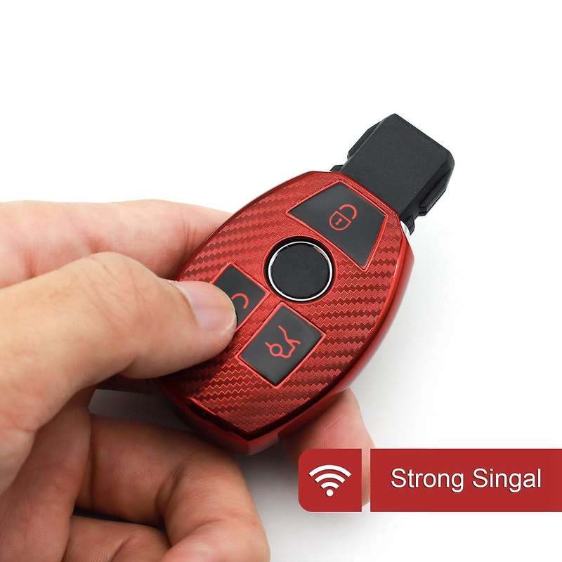 Car Key Case Fob for C E S G M V Class CLA W204 Soft Carbon Fiber Key Case Cover Accessories,Red