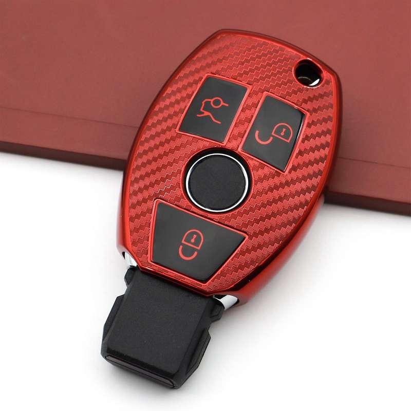 Car Key Case Fob for C E S G M V Class CLA W204 Soft Carbon Fiber Key Case Cover Accessories,Red