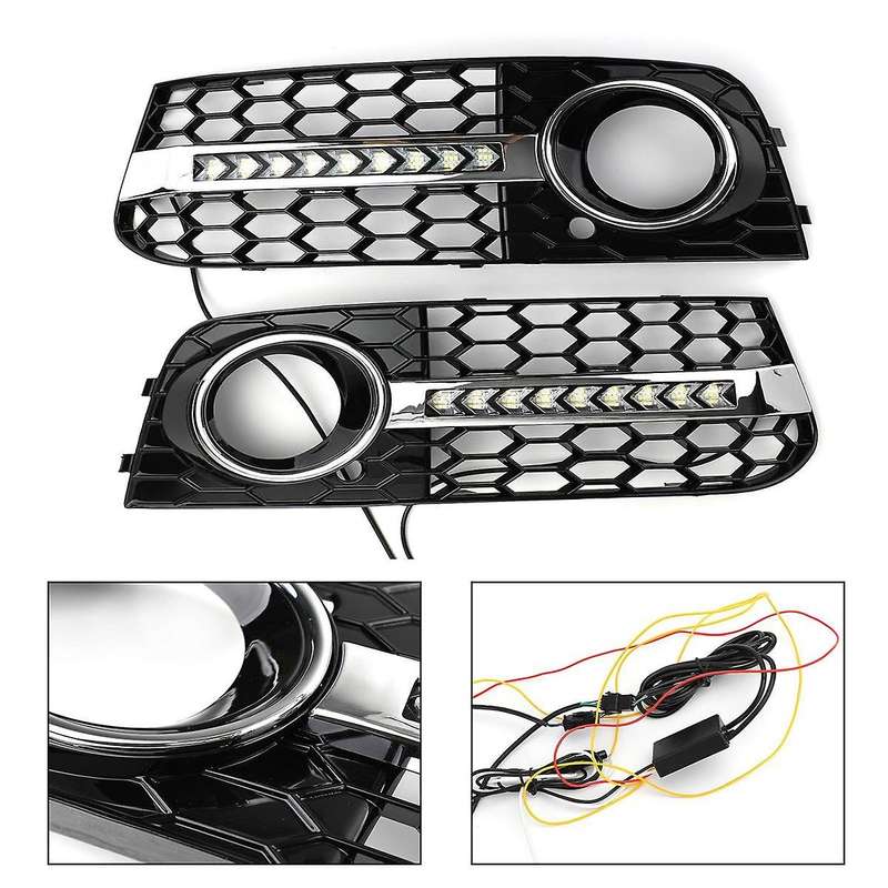 Car Led Fog Light Turn Signal Drl Grille Cover for A4 B8 2009-2011