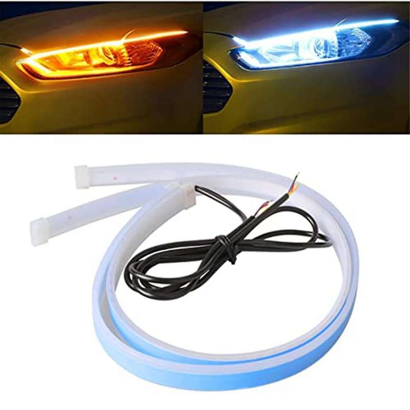 Car LED Light Bar, White Turn Signal Yellow Light Waterproof Car Daytime Running Light Bar for Truck