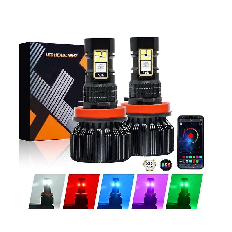 Car Led Rgb Headlight App Bluetooth-compatible Control Multi Colors Led Fog Lights Bulbs ,h8 H9 H11