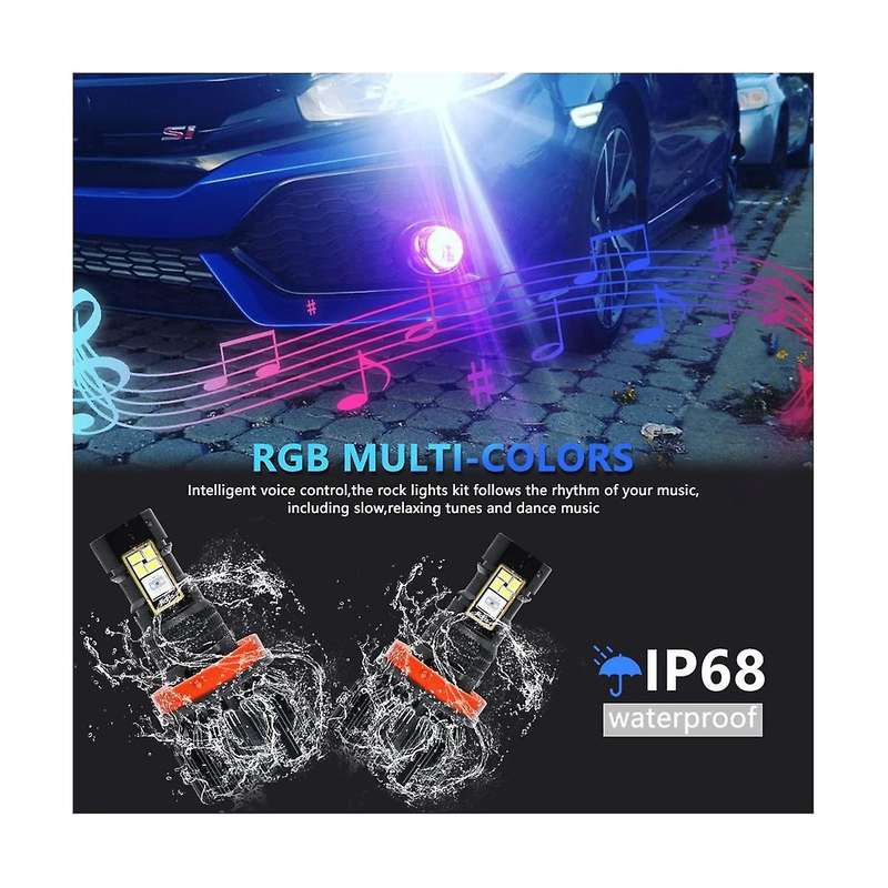 Car Led Rgb Headlight App Bluetooth-compatible Control Multi Colors Led Fog Lights Bulbs ,h8 H9 H11