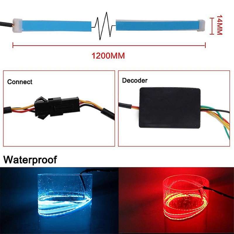 Car Led Strip Lighting Rear Trunk Tail Light Dynamic Streamer Brake Turn Signal Reverse Warning Ligh