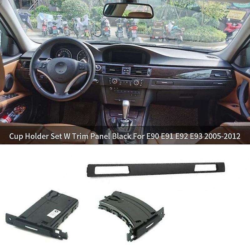 Car Left & Right Cup Holder Set with Trim Panel Black for E90 E91 E92 E93 2005-2012 51459173469 5145