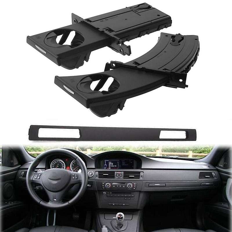 Car Left & Right Cup Holder Set with Trim Panel Black for E90 E91 E92 E93 2005-2012 51459173469 5145