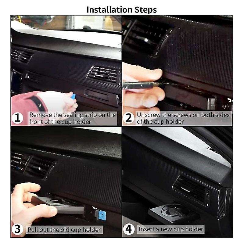 Car Left & Right Cup Holder Set with Trim Panel Black for E90 E91 E92 E93 2005-2012 51459173469 5145
