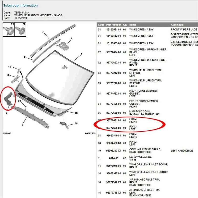 Car Left Right Rainboard Foam for T9 Part Number :9808244980 9808245080 9677265180 9677265580