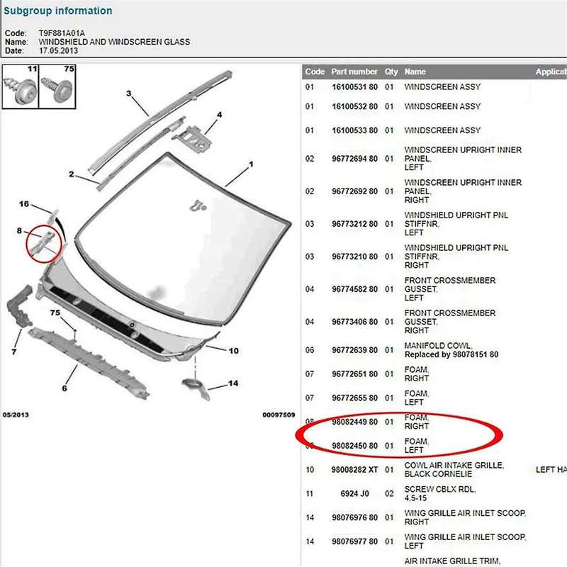 Car Left Right Rainboard Foam for T9 Part Number :9808244980 9808245080 9677265180 9677265580