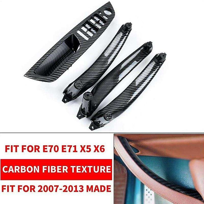 Car LHD Interior Carbon Fiber Style Door Handle Outer Cover Replacement for  X5 X6 E70 E71 E72 2007-
