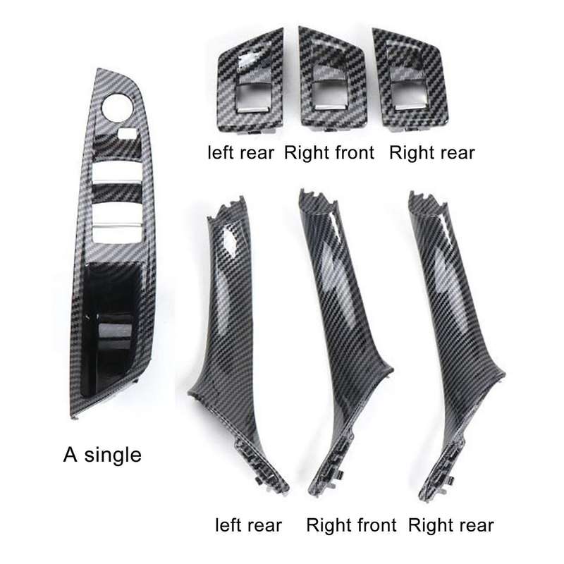 Car LHD Interior Door Carbon Fiber Pull Handle Window Switch Panel Set for 5 Series F10 F11 F18 520I