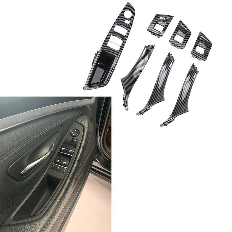 Car LHD Interior Door Carbon Fiber Pull Handle Window Switch Panel Set for 5 Series F10 F11 F18 520I