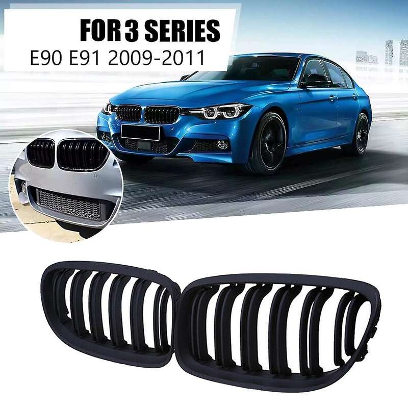 Car Matte Black Double Slat Front Kidney Grille Grill for- 3 Series E90 E91 2009 2010 2011