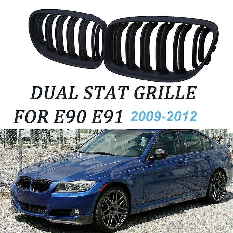 Car Matte Black Double Slat Front Kidney Grille Grill for- 3 Series E90 E91 2009 2010 2011