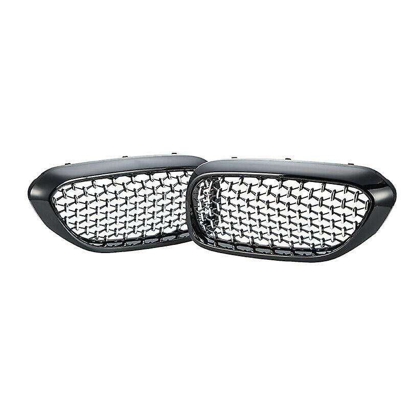 Car Mesh Front Kidney Grille Grill Fit for  5 Series G30/G38 2017-19 Black+Silver