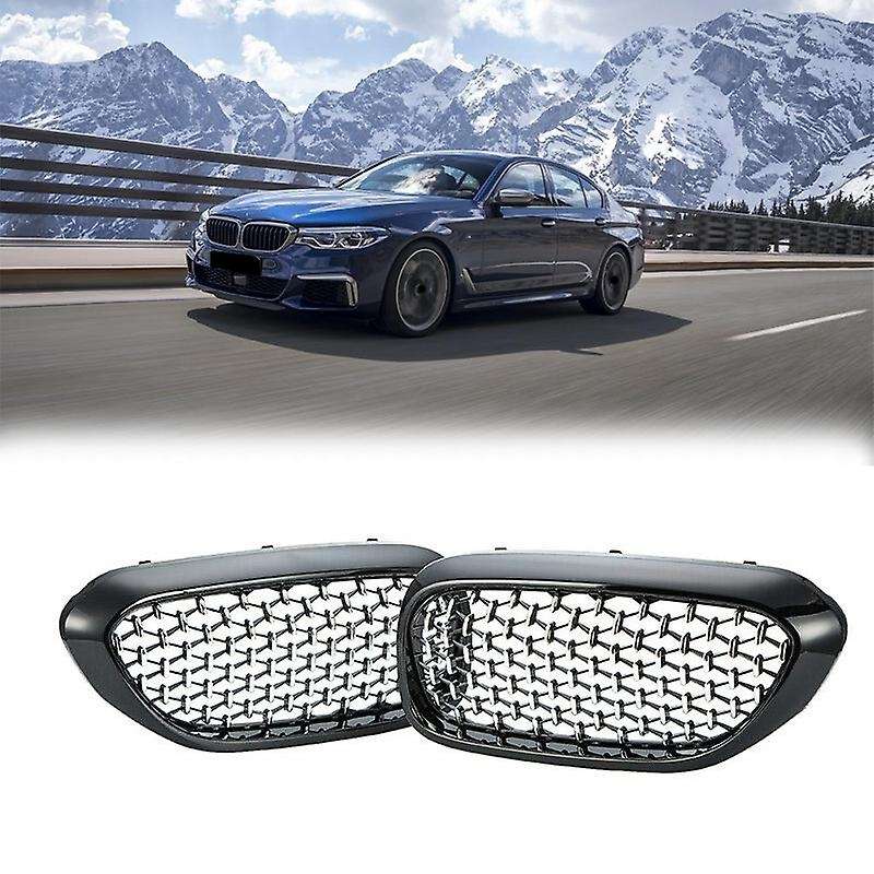 Car Mesh Front Kidney Grille Grill Fit for  5 Series G30/G38 2017-19 Black+Silver