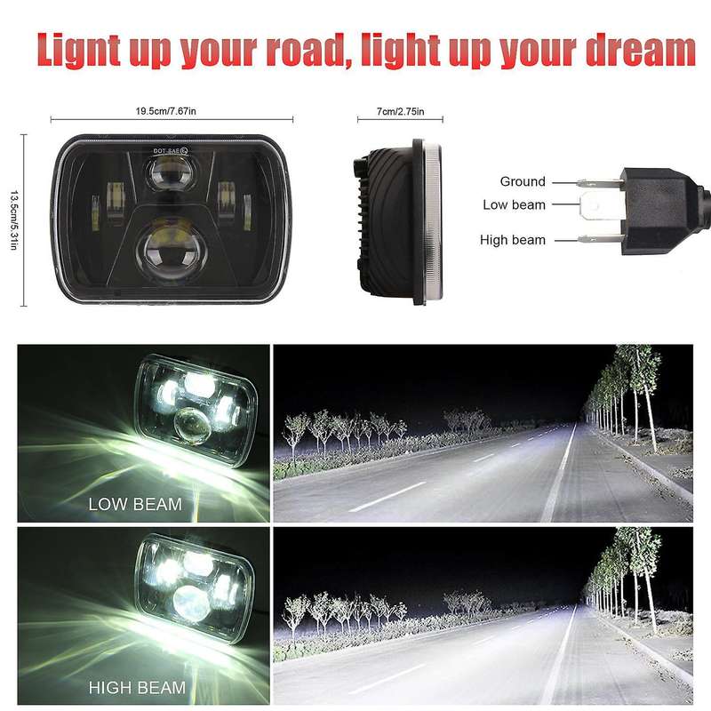 Car Modified Headlights 250 Watts Square 7Inch (5X7)/(7X6) LED Truck Headlights (Right and Left Eyes