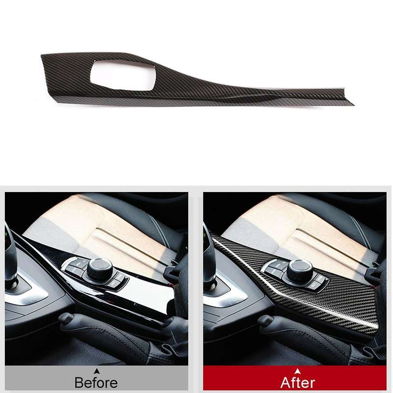 Car Multimedia Button Panel Cover, for F20 F22 F23 116I 118I LHD Center Console Cover Trim, Carbon F