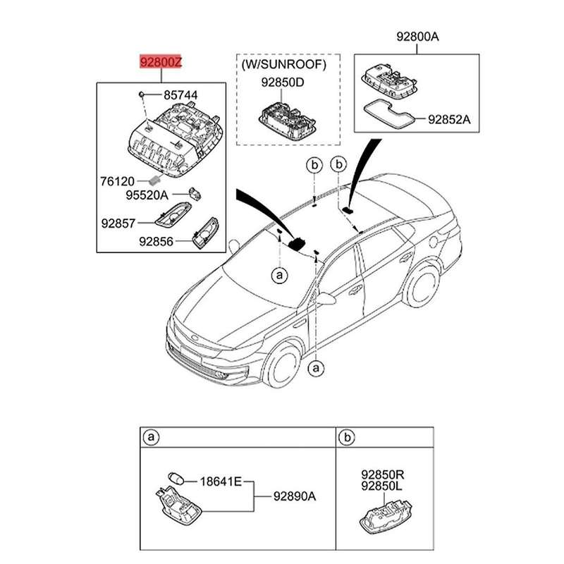 Car Overhead Reading Console Light 92810-D6100 for 16-20 Sunroof Switch Eyeglass Box Lamp Assy 9281