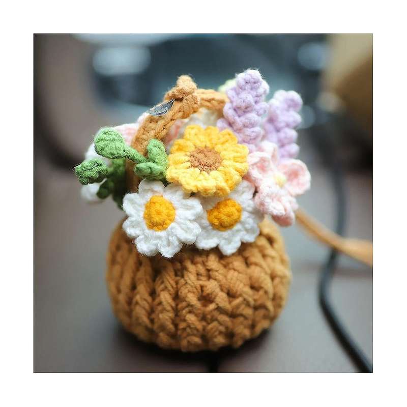 Car Plant Ornament Car Decorative Rearview Mirror Pendant Cute Car Mirror Ornament Knitted Rearview
