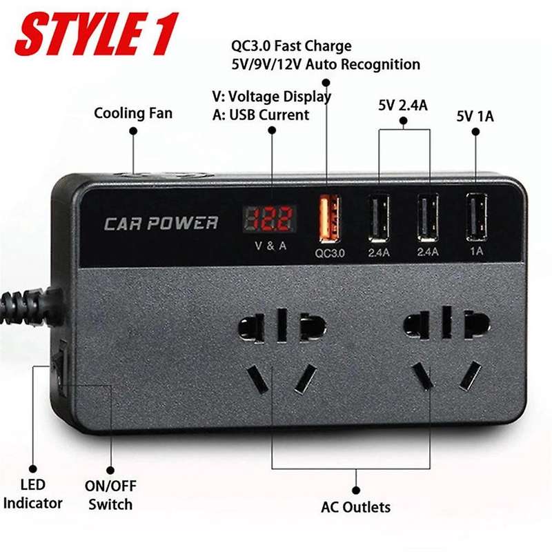 Car Power Inverter Power Pure Sine Wave Dc 12v 24v to Ac 220v Usb Car Transformer Convert Charging