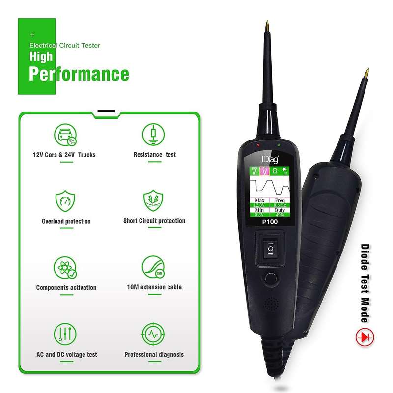 Car Power Test Electric Circuit Tester Automotive Diagnostic-Tool for Cars and Trucks P100
