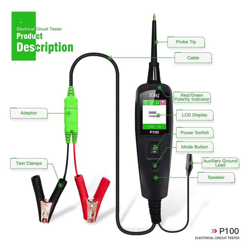 Car Power Test Electric Circuit Tester Automotive Diagnostic-Tool for Cars and Trucks P100