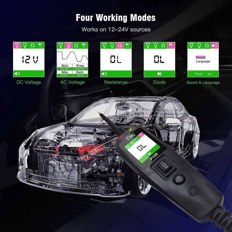 Car Power Test Electric Circuit Tester Automotive Diagnostic-Tool for Cars and Trucks P100