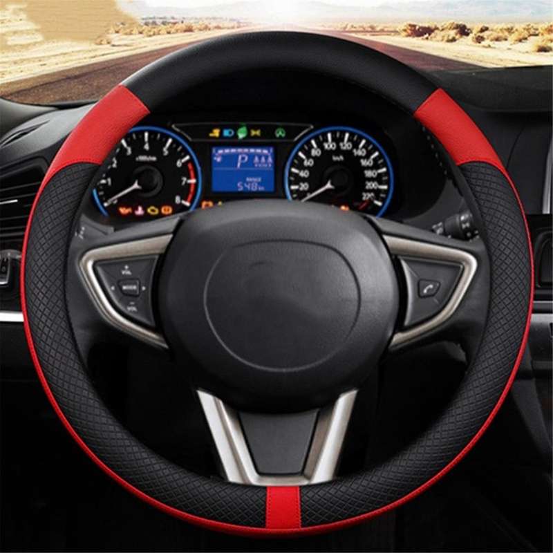 Car PU Leather Universal Steering Wheels Cover 38cm Car Interior Accessories Black+Red