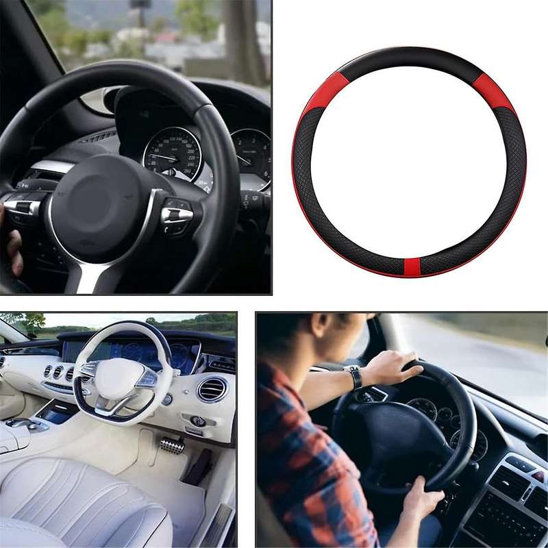 Car PU Leather Universal Steering Wheels Cover 38cm Car Interior Accessories Black+Red