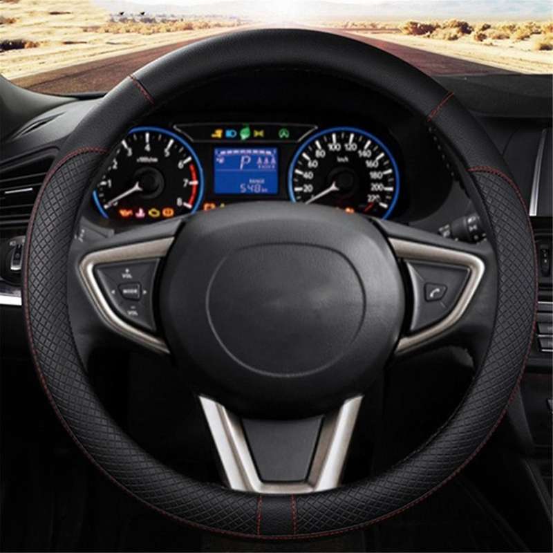 Car PU Leather Universal Steering Wheels Cover 38cm Car Interior Accessories Black