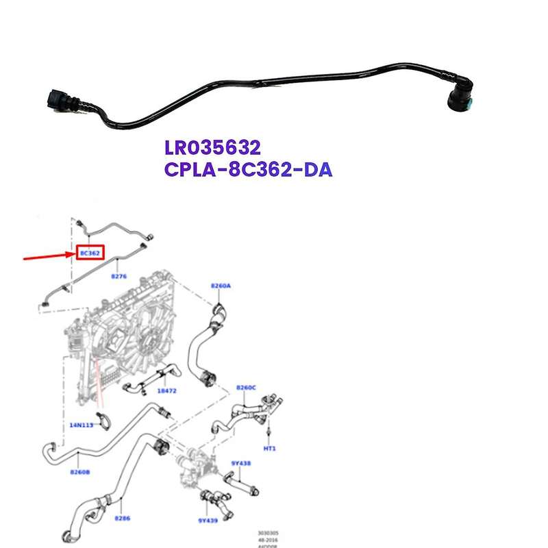 Car Radiator Ventilation Hose LR035632 for L405 & Sport 4.4 TDV8 Engine Coolant Line Hose -8C362-da