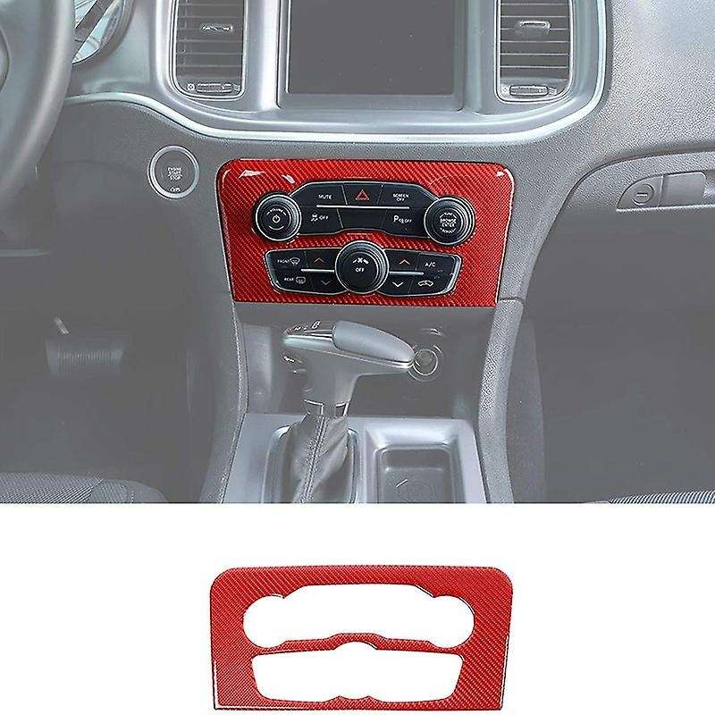 Car Radio Air Conditioner Center Control AC Panel Trim Cover for Charger 2015-2021, Red Carbon Fiber